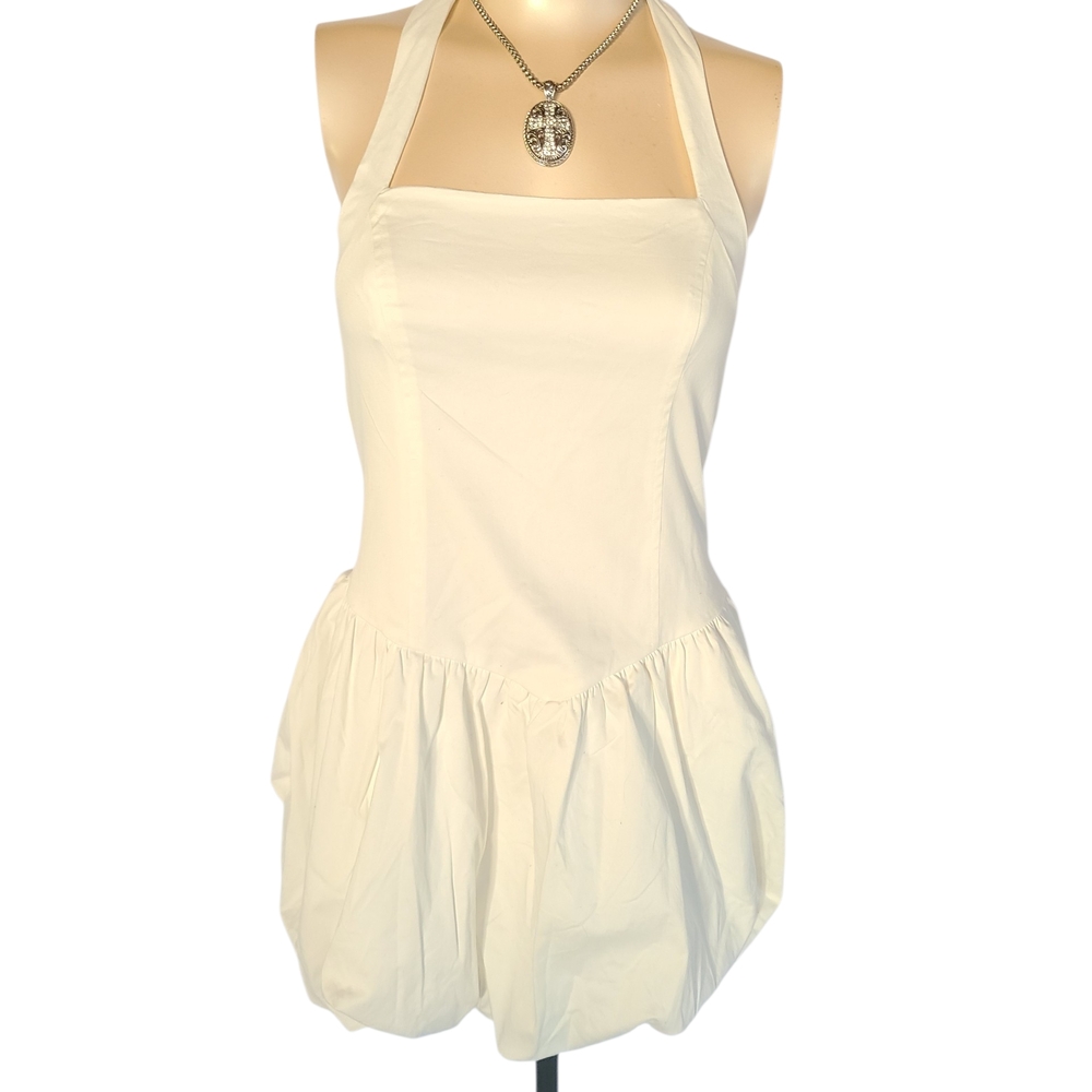 Fashion Nova Charlotte Bubble Mini Halter Dress in Off White - Size S